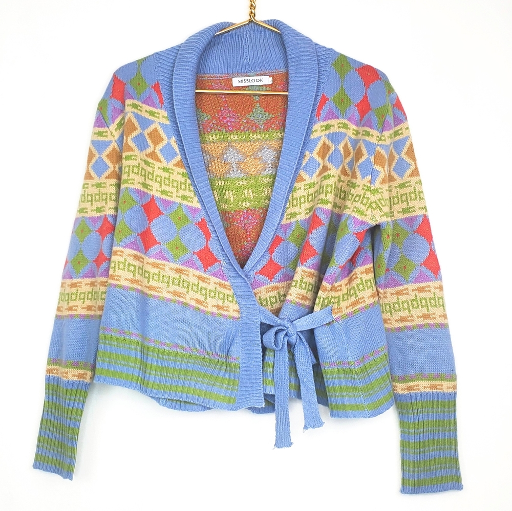 Misslook Colorful Design Knit Wrap Cardigan Sweater Size: S